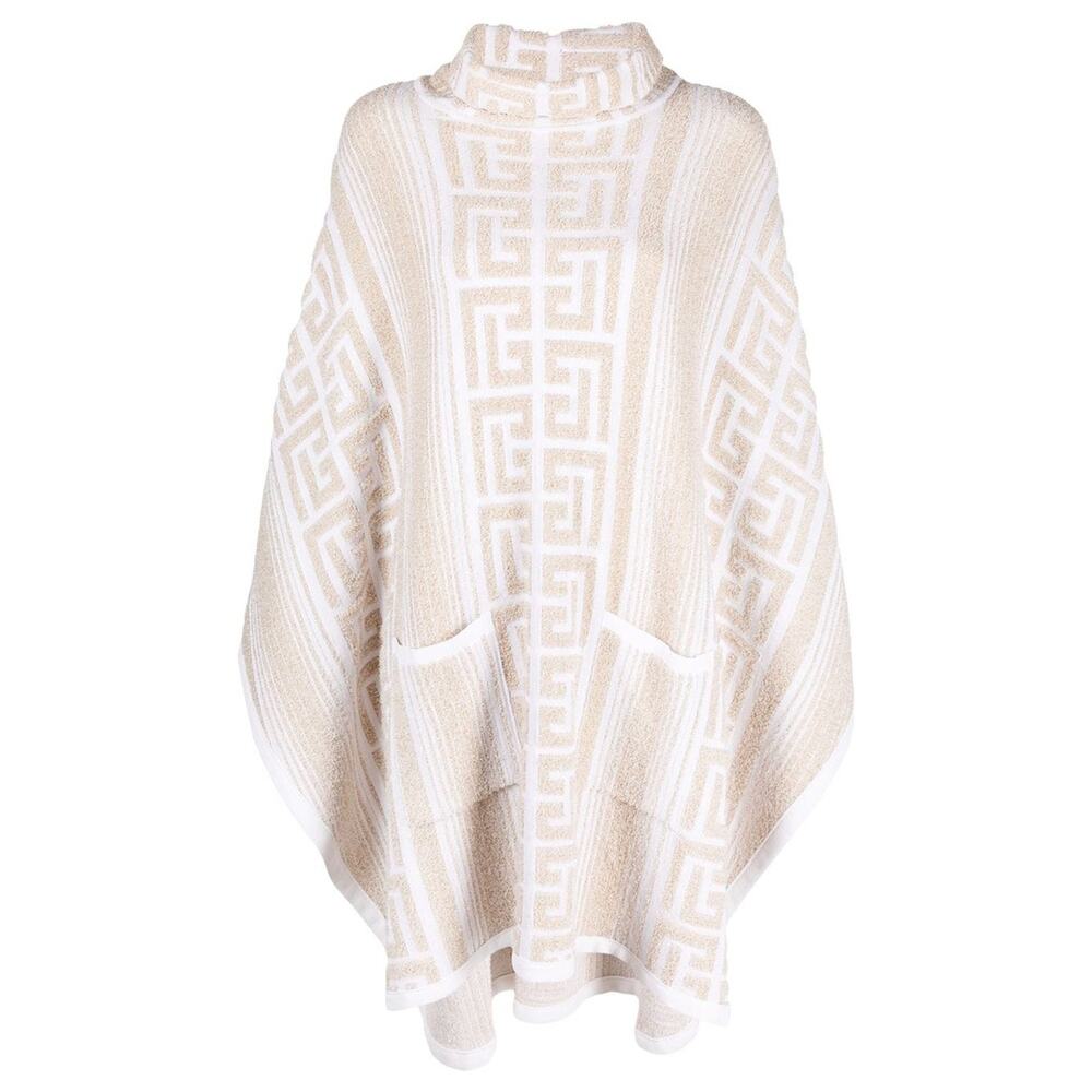 Balmain Lurex Ivory White Monogram Knit Poncho Size 1 EU NWT